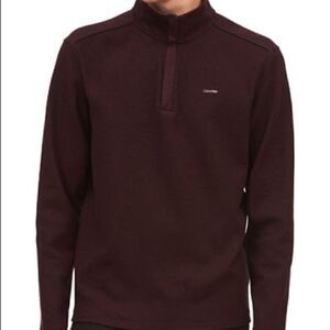 Calvin Klein Heather Half Zip Cotton Sweater-RED-Medium